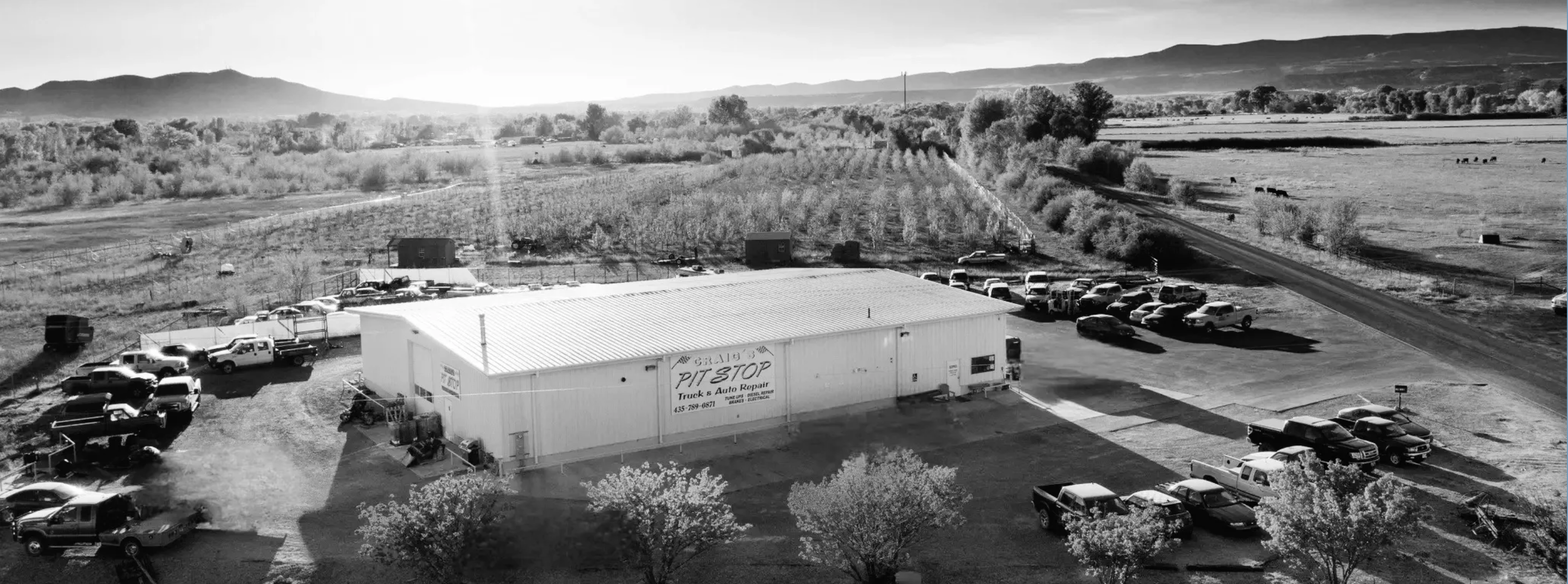 Aerial view of Craig's Pitt Stop auto repair shop in Vernal, Utah